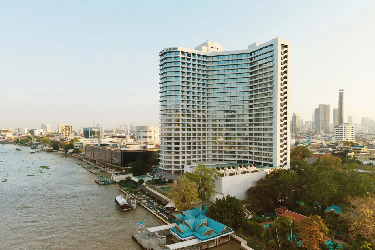 Royal Orchid Sheraton Riverside Hotel Bangkok beside the Chao Phraya River.