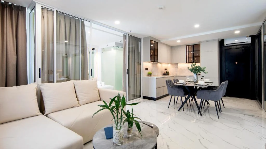 Living and dining interior in the Two Bedroom Suite at Andaman Riviera